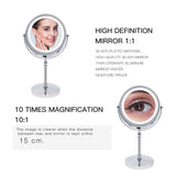 10X Magnifying Rotatable Double Sided Makeup Mirror with LED Light